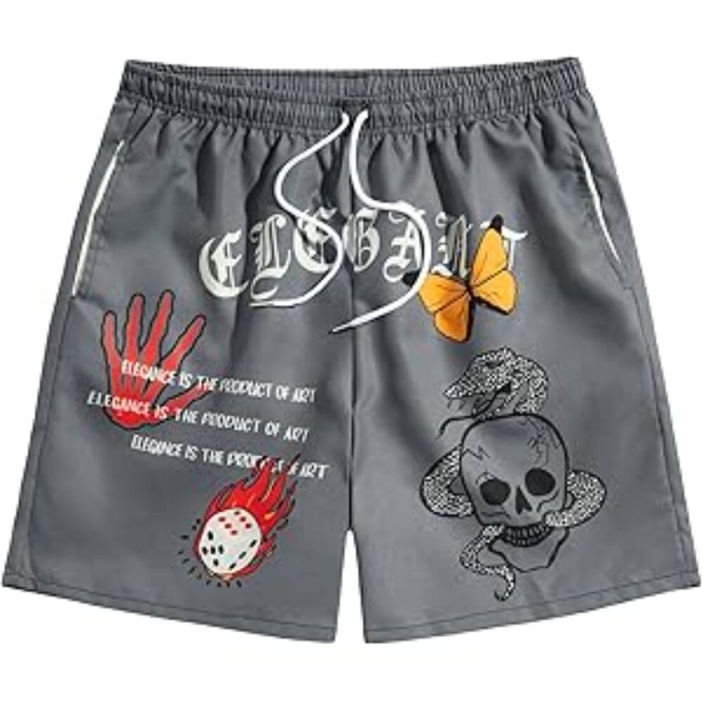 GORGLITTER Men's Graphic Print Workout Track Summer Shorts Size S